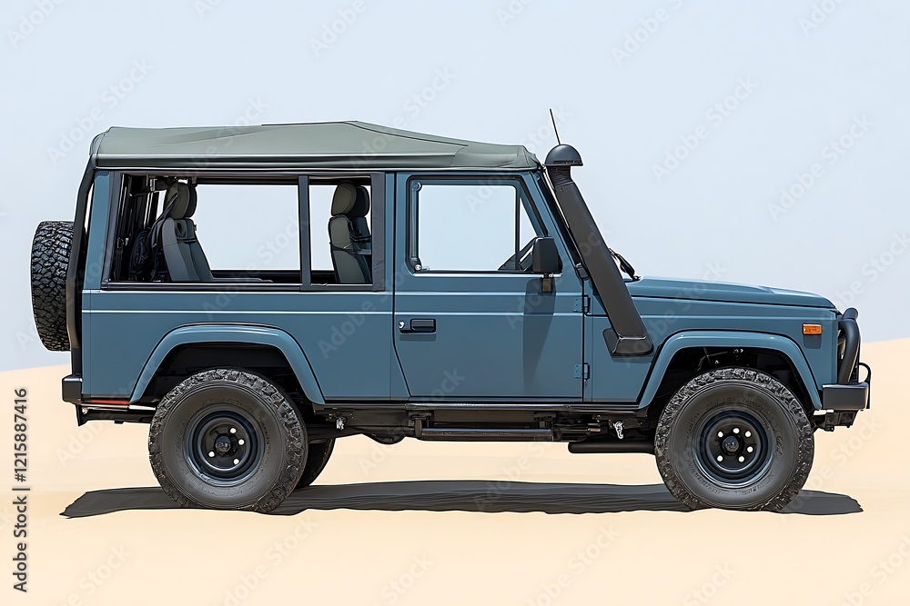 Dusty Blue Safari Land Cruiser: Side Profile in Desert Landscape Dusty Blue Safari Land Cruiser: Side Profile in Desert Landscape