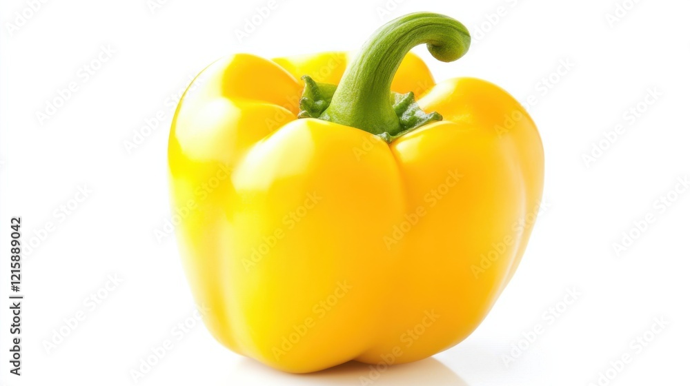 A vibrant, yellow bell pepper with its smooth, shiny skin and slightly curved shape A vibrant, yellow bell pepper with its smooth, shiny skin and slightly curved shape