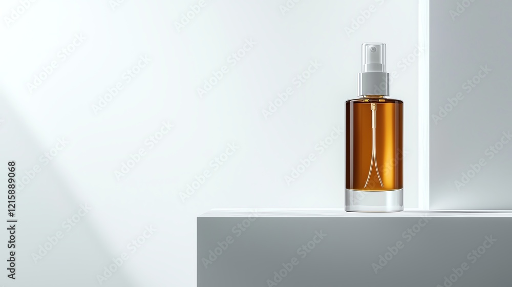 Elegant amber spray bottle displayed on a minimalist white background, showcasing modern aesthetics and product design. Elegant amber spray bottle displayed on a minimalist white background, showcasing modern aesthetics and product design.