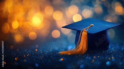 Wallpaper Mural Blue graduation cap with gold tassel on glitter. Perfect for education, achievement, and success themes. Torontodigital.ca