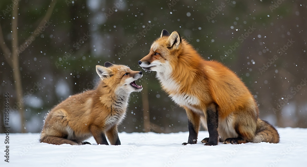 Fototapeta premium Red Fox Family in Snowy Winter Wonderland