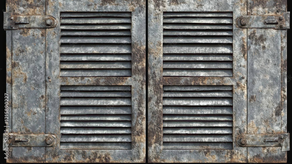 Rusty metal shutters, weathered and aged. Ideal for grunge, industrial, or vintage design projects needing a textured background. Rusty metal shutters, weathered and aged. Ideal for grunge, industrial, or vintage design projects needing a textured background.