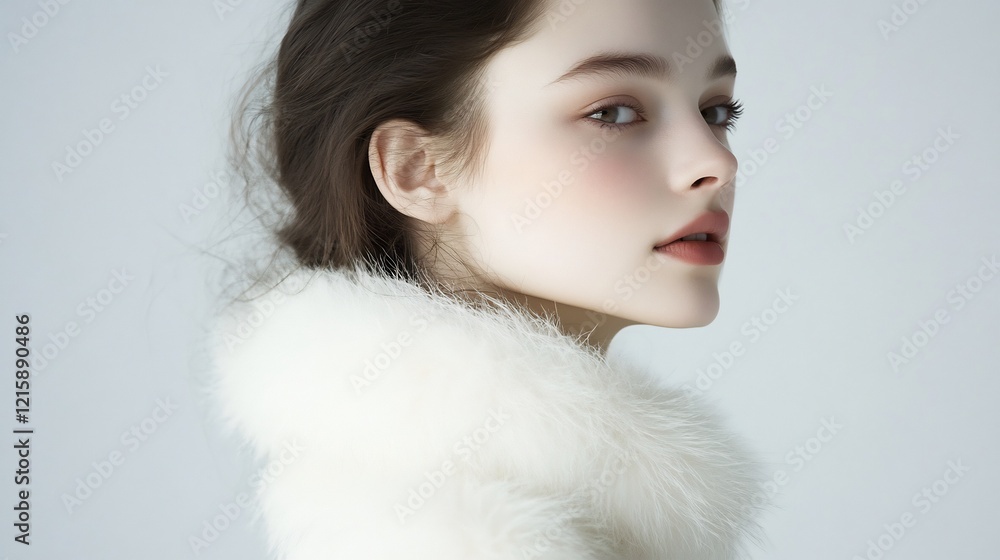 Serene young woman elegantly poses soft light gently illuminating her face. AI Generated Serene young woman elegantly poses soft light gently illuminating her face. AI Generated