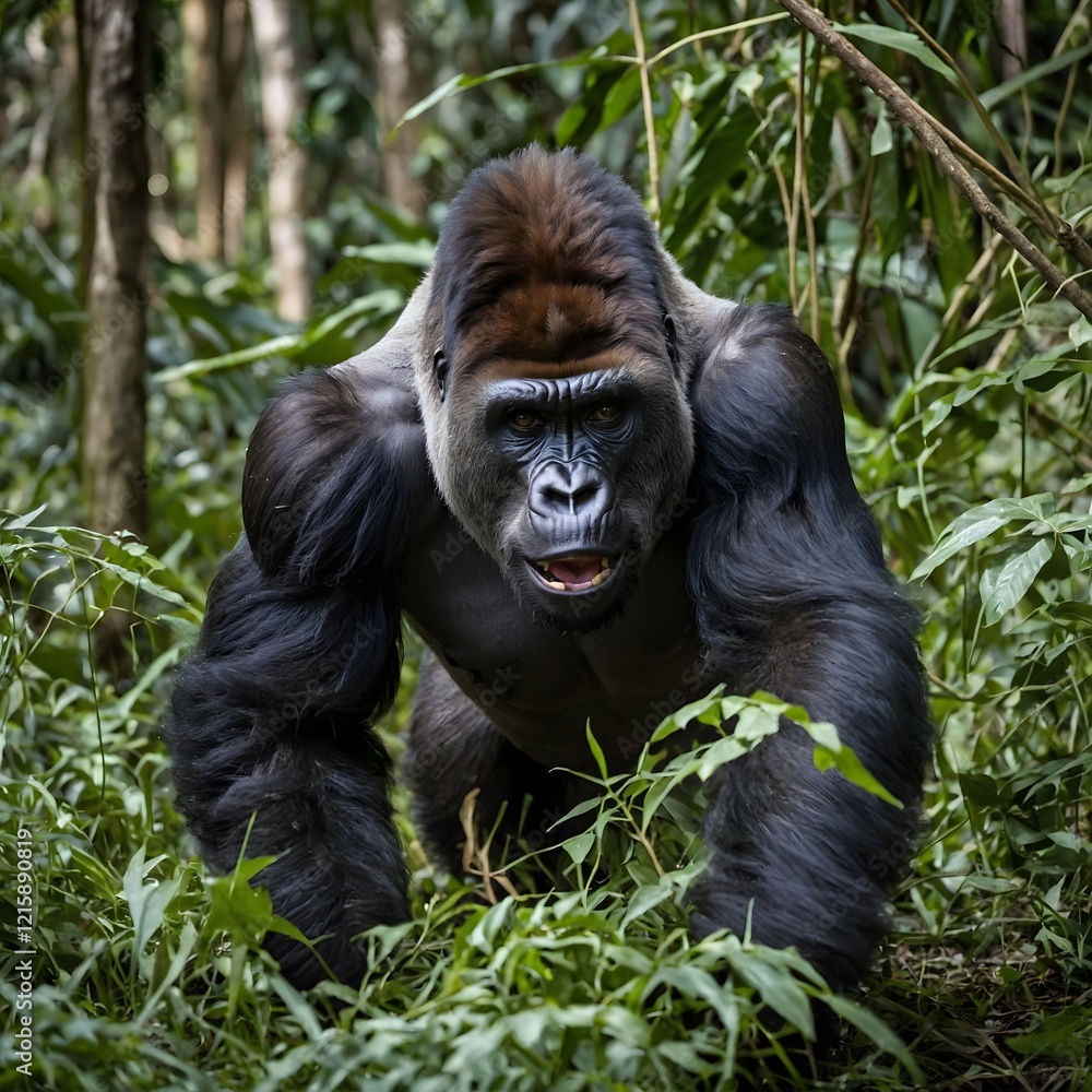 Obraz premium Cross River Gorilla: A Majestic Display of Power in Nature