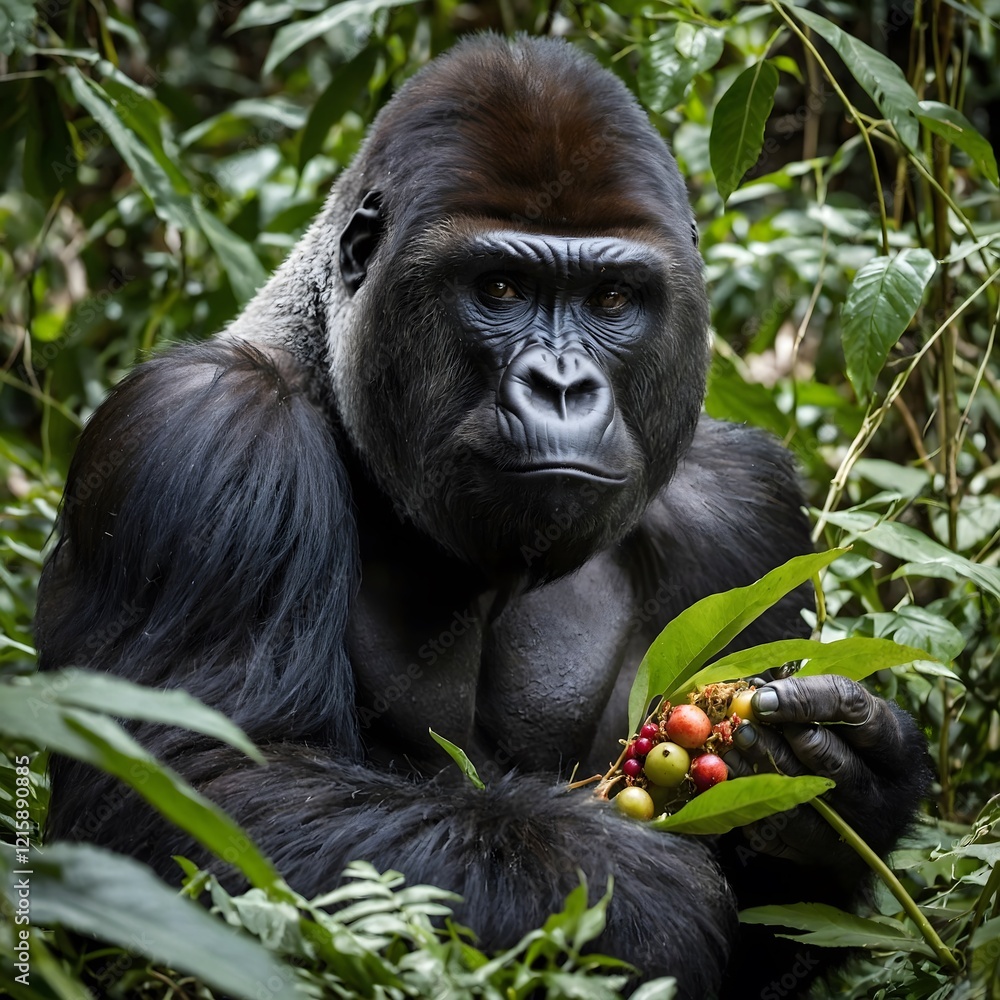 Gorilla Foraging: A Cross River Primate in Its Natural Habitat Gorilla Foraging: A Cross River Primate in Its Natural Habitat