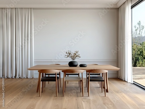 Elegant dining room interior design contemporary home modern lifestyle bright environment minimalist viewpoint photo