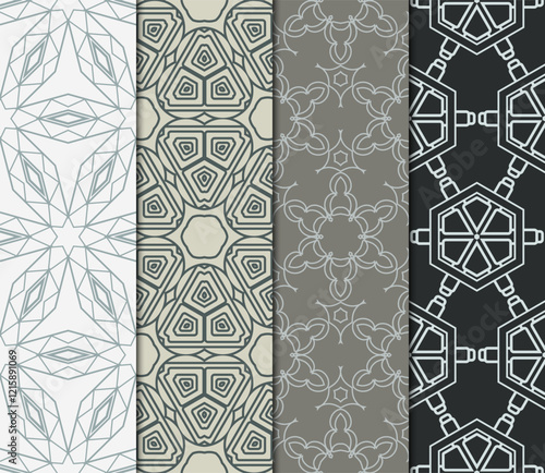 set of 4 beautiful geometric seamless pattern of different geometric shapes. vector illustration.