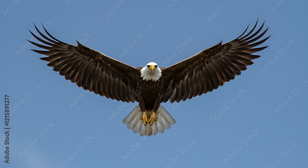 Majestic Bald Eagle in Flight Against a Clear Blue Sky Majestic Bald Eagle in Flight Against a Clear Blue Sky
