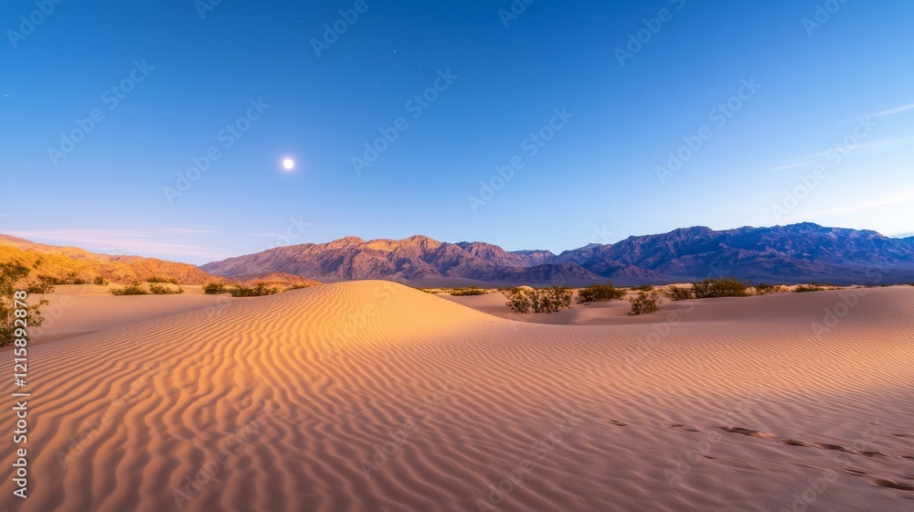 Desert landscape sunrise dunes mountains moon scenic travel photography Desert landscape sunrise dunes mountains moon scenic travel photography