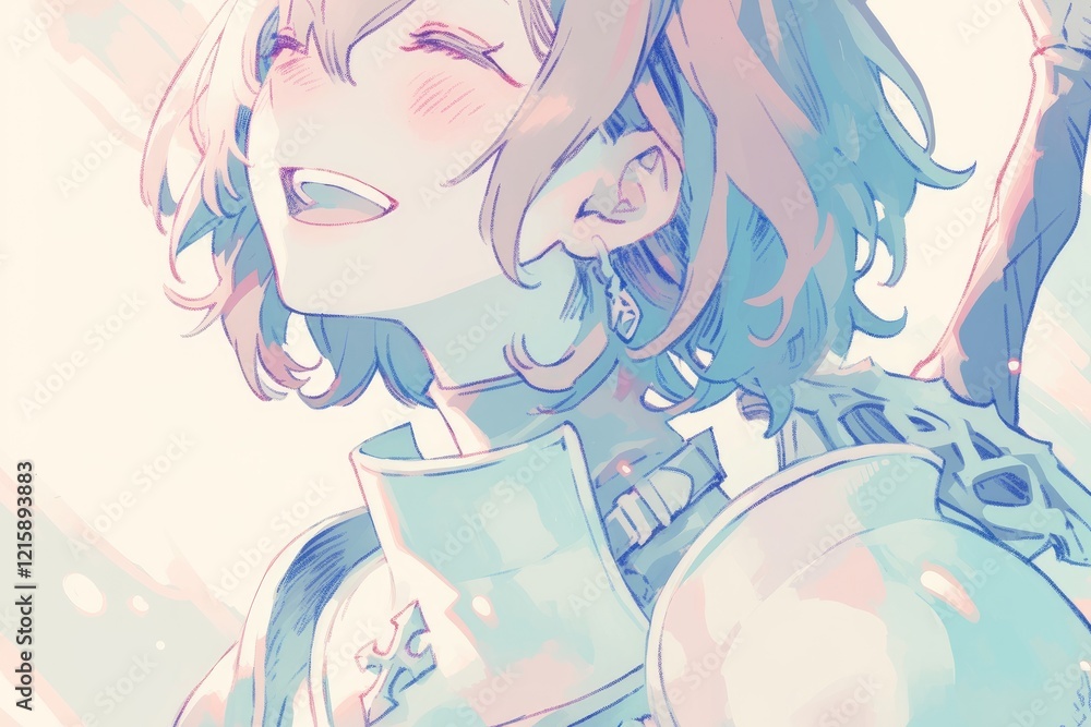 Joyful Female Knight Smiles Brightly Under Light Joyful Female Knight Smiles Brightly Under Light