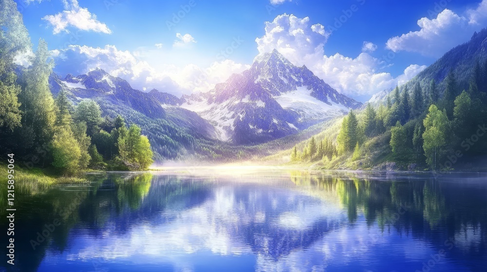 Serene Mountain Lake Reflection Panorama Serene Mountain Lake Reflection Panorama