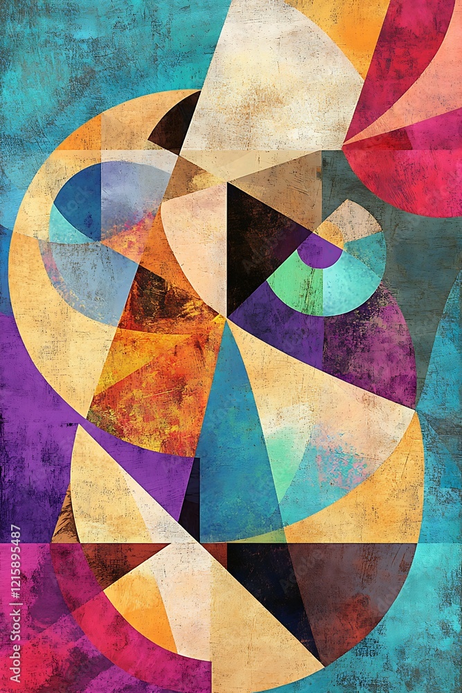 Fototapeta premium Vivid Geometric Shapes and Intersecting Lines with Circles on a Colorful Abstract Background