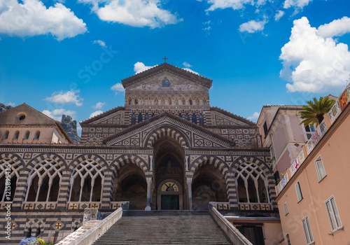 Obraz na płótnie Italy, Amalfi town colorful architecture in historic city center with churches and old buildings. w salonie