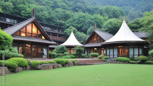 Wallpaper Mural Serene Mountain Resort Architecture with Lush Greenery Torontodigital.ca