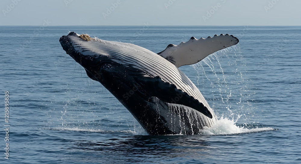Fototapeta premium Humpback Whale Breaching Ocean Surface Wildlife Photo