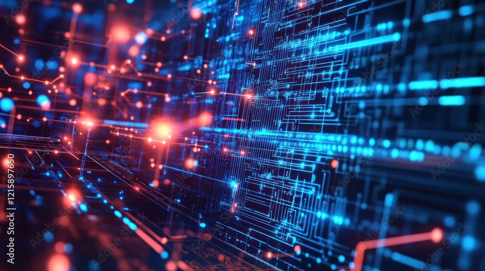 Obraz premium Abstract Digital Network: Futuristic Technology and Data Flow Visualization