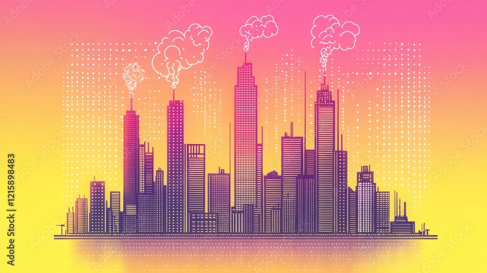 Obraz premium Festive cityscape at night with fireworks and digital elements