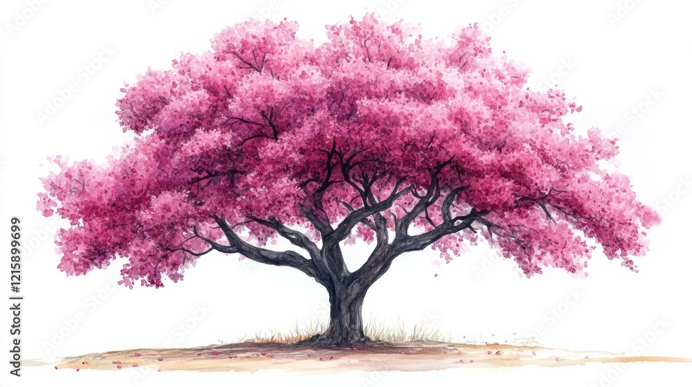 Fototapeta premium Pink Blossom Tree with Vibrant Flowers and Leafy Canopy