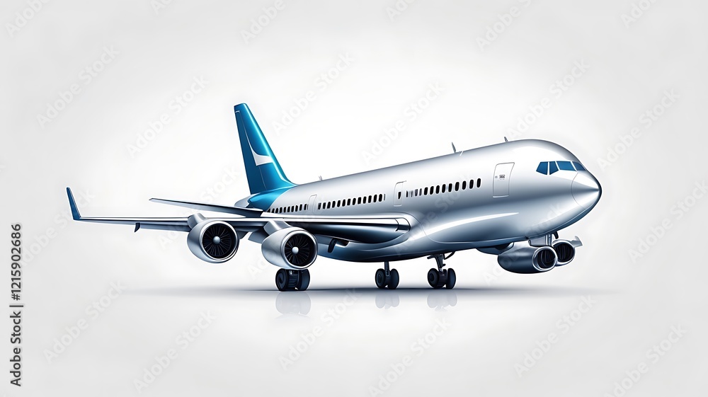 3D-rendered vector icon of an airplane, sleek metallic finish, white background 3D-rendered vector icon of an airplane, sleek metallic finish, white background