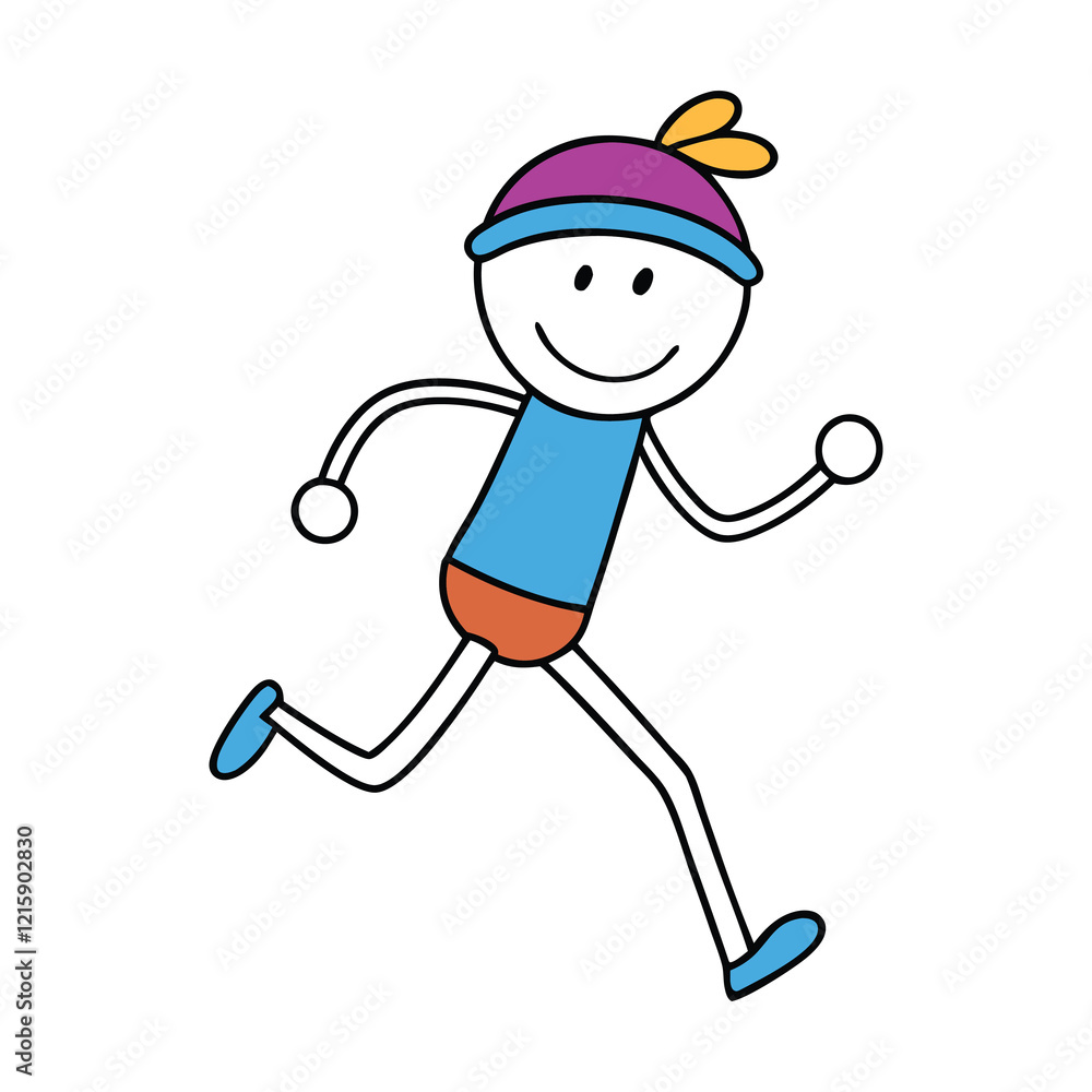 Obraz premium A runner stick figure is a simple, minimalist drawing of a person in motion, typically depicted with straight lines for limbs and a small head, conveying speed and movement.