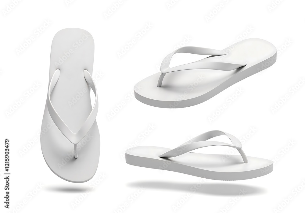 Fototapeta premium Simple White Flip Flops Summer Beach Sandals