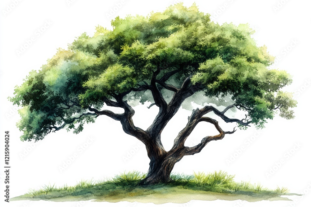 Fototapeta premium Majestic Green Tree with Lush Foliage and Twisted Branches in Nature