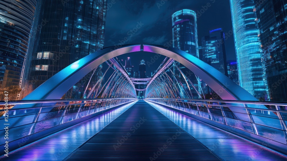 Fototapeta premium Futuristic Night Bridge in a Modern Cityscape