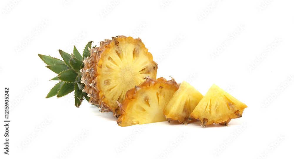 Fresh Sliced Pineapple Pieces Isolated on a White Background Fresh Sliced Pineapple Pieces Isolated on a White Background