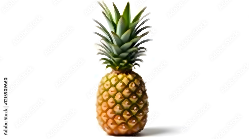 Ripe Single Pineapple Fruit White Background Green Spiky Top Minimalist Style Ripe Single Pineapple Fruit White Background Green Spiky Top Minimalist Style