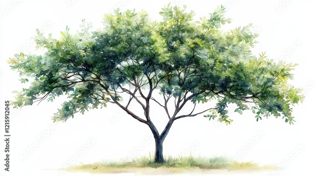 Fototapeta premium Lush Green Tree in Watercolor Style with Soft Background Effects