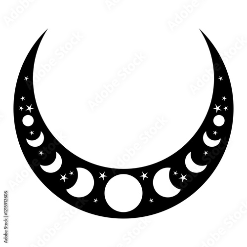 Moon flat icon. Symbols of astrology, alchemy, boho, and magic. Prints for T-shirts, decoration and design. Vector illustration isolated on white background.