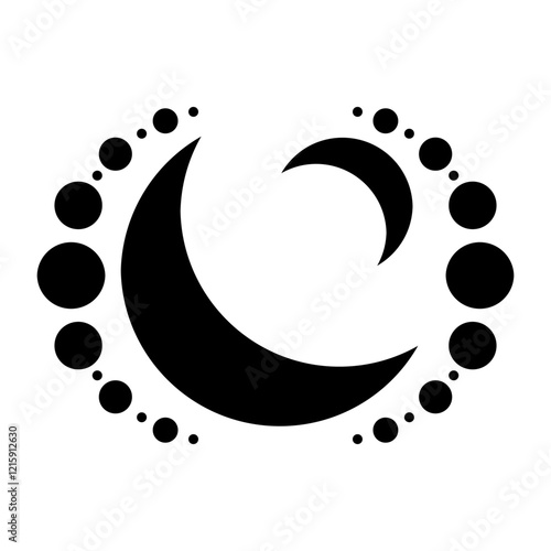 Moon flat icon. Symbols of astrology, alchemy, boho, and magic. Prints for T-shirts, decoration and design. Vector illustration isolated on white background.