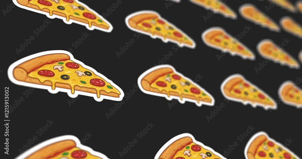 Illustration of pizza with horizontal movement on black and white background Illustration of pizza with horizontal movement on black and white background