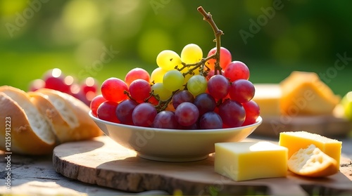 Red Green Grapes Cheese Bread Outdoor Summer Picnic