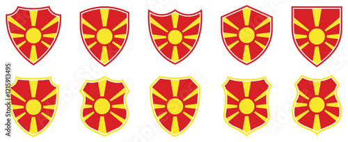 set collections macedonia flag in shield badge icon. macedonia flag symbol of powerful country. macedonia independence day emblem label sticker design template vector illustration