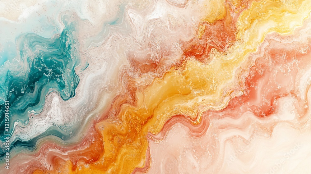 Abstract marble texture with teal, orange, and white swirls. Abstract marble texture with teal, orange, and white swirls.