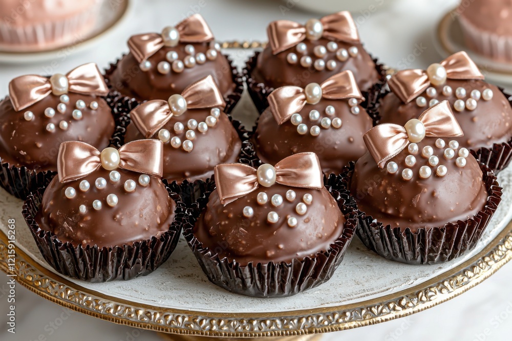 luxury chocolate clusters with shimmering pearls and satin bows luxury chocolate clusters with shimmering pearls and satin bows
