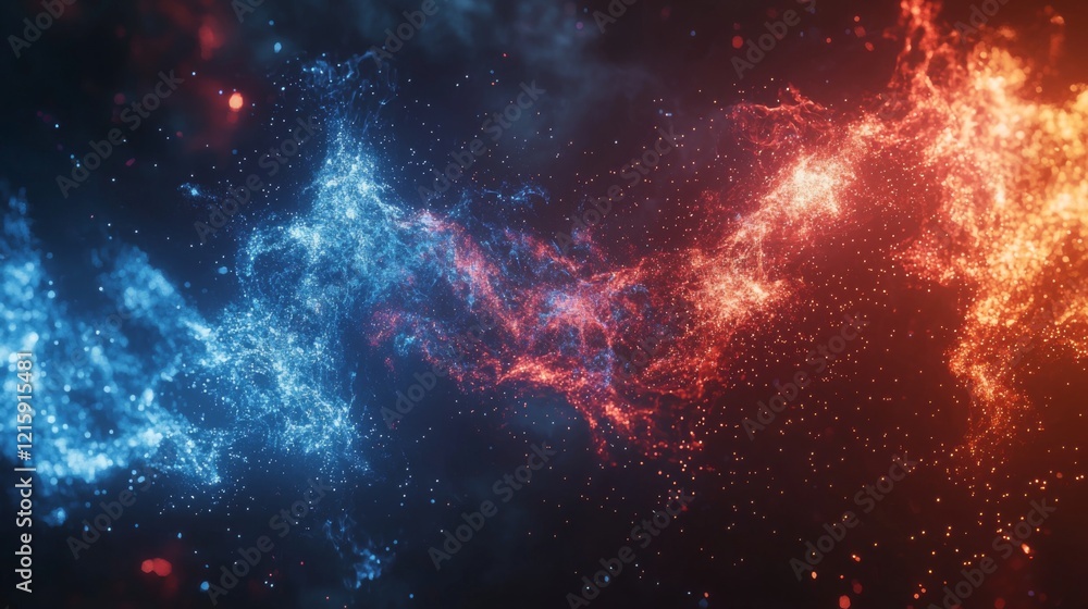 Abstract Blue and Red Energy Collision Glowing Particles Background Digital Art Abstract Blue and Red Energy Collision Glowing Particles Background Digital Art