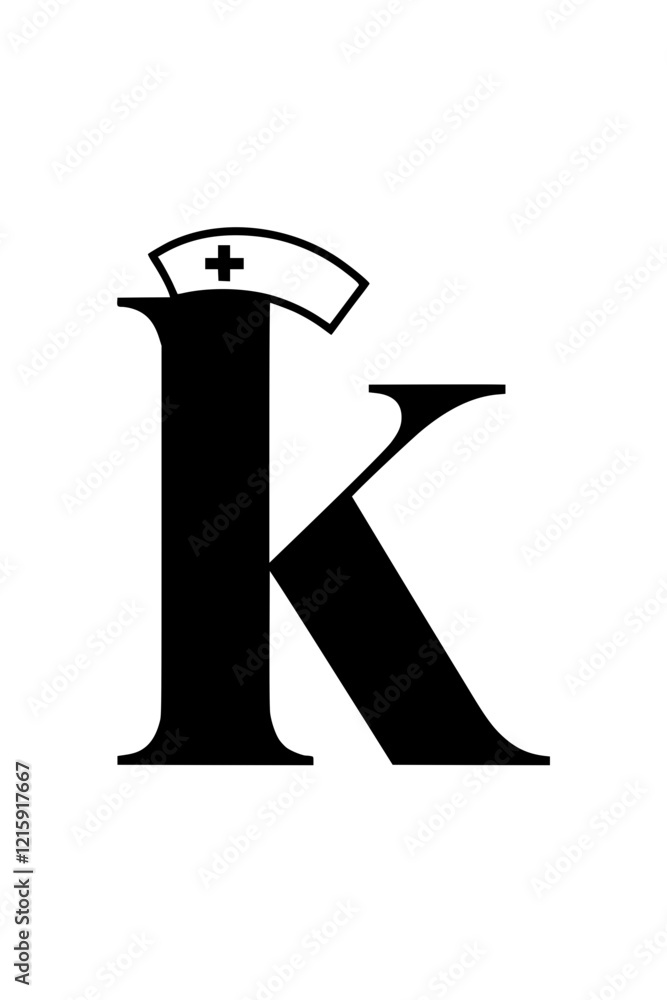 Letter K with nurse hat illustration, Creative design of the letter K wearing a nurse hat with a medical cross, symbolizing healthcare, nursing, and medical services.
Letter K with nurse hat illustration, Creative design of the letter K wearing a nurse hat with a medical cross, symbolizing healthcare, nursing, and medical services.