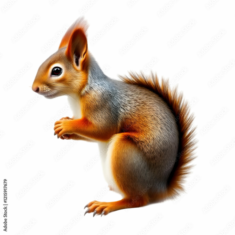 Fototapeta premium A Eurasian red squirrel isolated on the white background