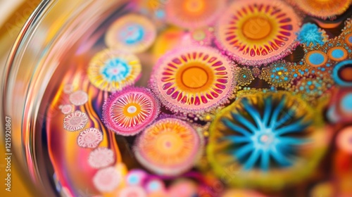 Obraz na płótnie Colorful abstract fluid art in a glass dish, featuring vibrant concentric circles and swirling patterns. w salonie