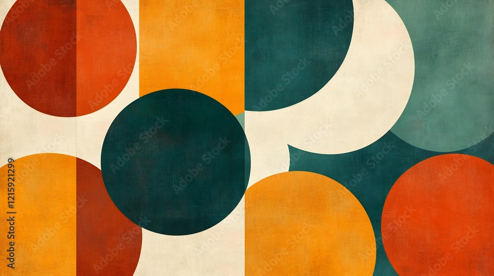 Abstract Geometric Circles Warm Color Palette Mid Century Modern Design. AI Generated Abstract Geometric Circles Warm Color Palette Mid Century Modern Design. AI Generated