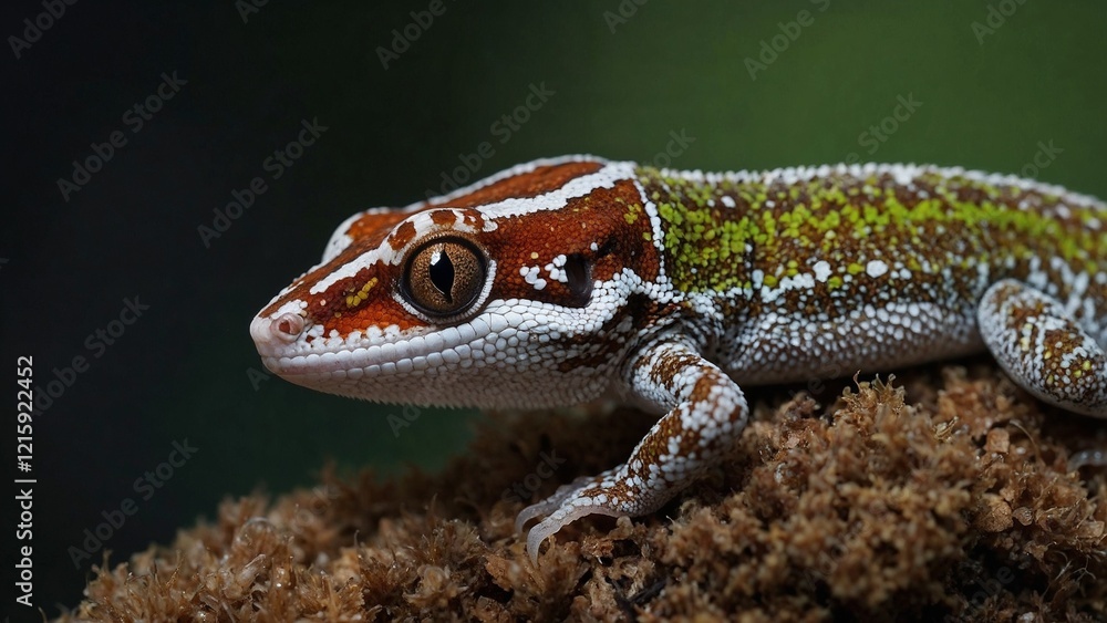Naklejka premium Colorful gecko resting on moss in a close-up shot