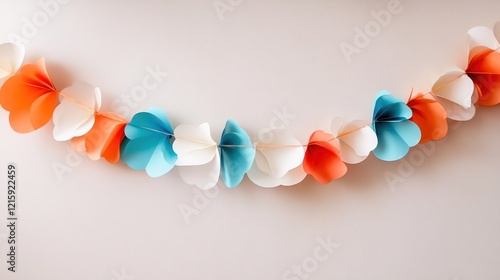 Obraz na płótnie Colorful paper flower garland on white background. (1) w salonie