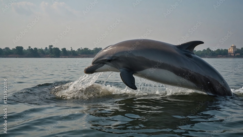 Obraz premium Dolphin leaping out of the water, showcasing its playful nature and agility
