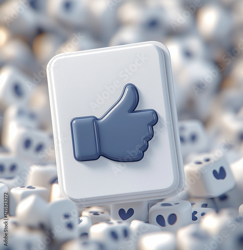 A close-up of a 3D thumbs-up icon with a blurred background of similar icons, symbolizing approval, social interaction, and engagement. Perfect for themes of positivity, digital communication, and lik