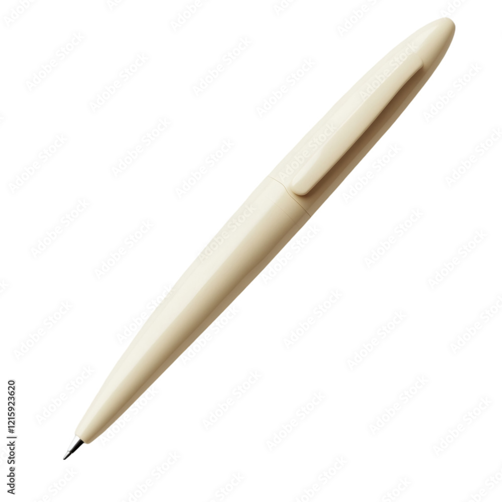 3D clay model of a ballpoint pen with a smooth body, neutral colors, and minimalist aesthetics. Isolated on white, with sufficient negative space surrounding the object. 3D clay model of a ballpoint pen with a smooth body, neutral colors, and minimalist aesthetics. Isolated on white, with sufficient negative space surrounding the object.