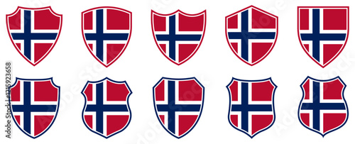 set collections norway flag in shield badge icon. norway flag symbol of powerful country. norway independence day emblem label sticker design template vector illustration