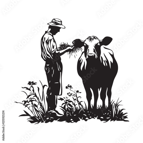 farmer feeding cow