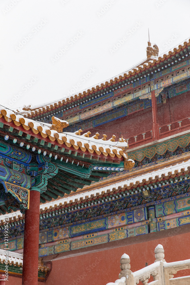 The snow-covered eaves of the Forbidden City The snow-covered eaves of the Forbidden City